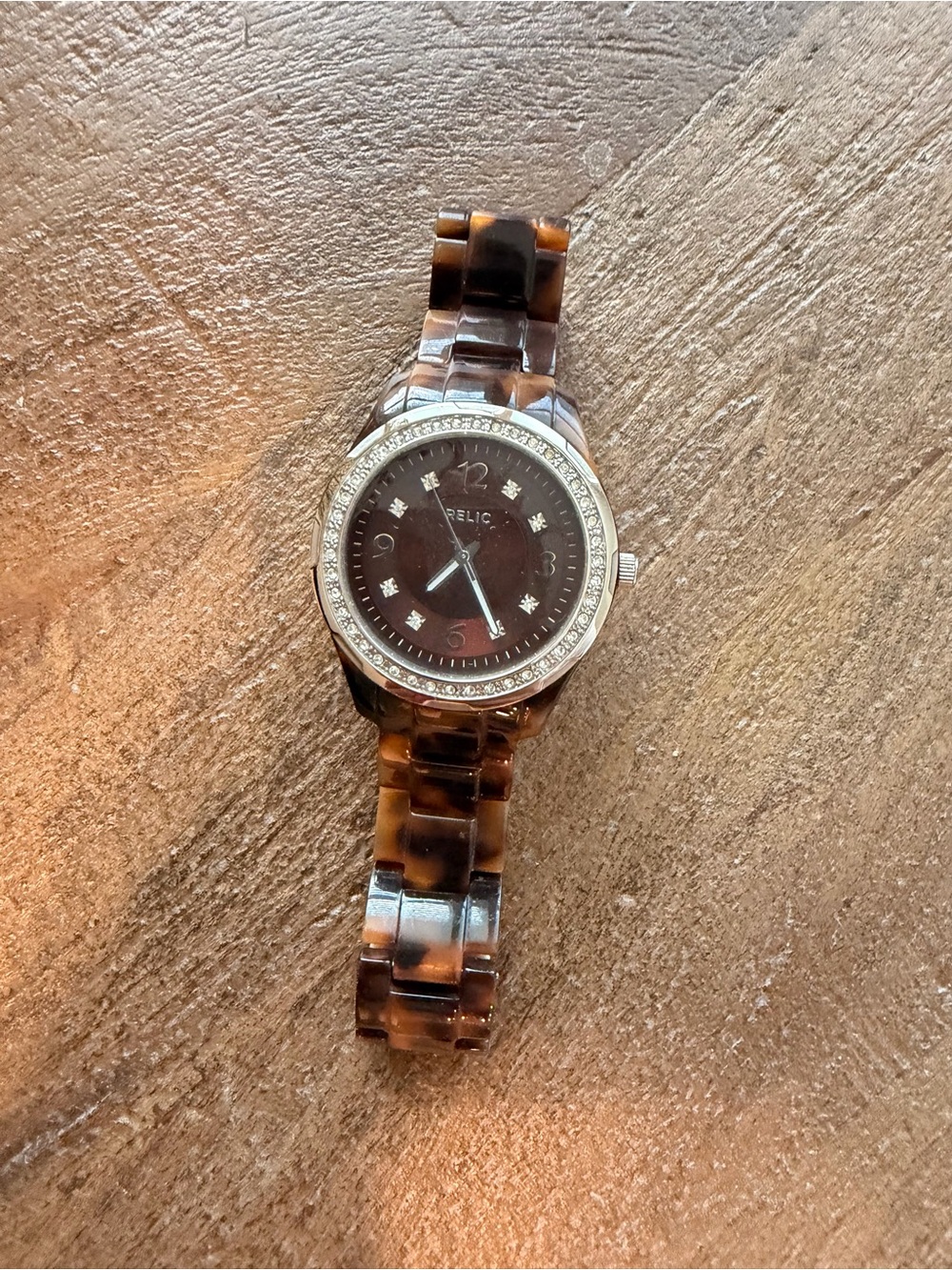 Relic Brown Tortoiseshell Resin Watch with Crystal Bezel - Picture 2 of 2